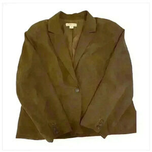 Coldwater Creek Wm’s  Brown Faux Suede Blazer Jacket M Button Casual Long Sleeve